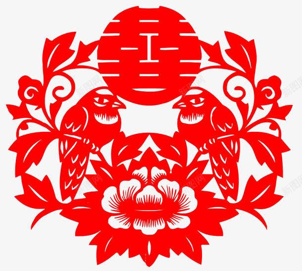 喜鹊喜字剪纸png免抠素材_新图网 https://ixintu.com 传统 剪纸 喜字 喜鹊 窗花