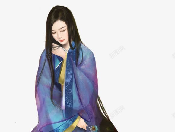 忧郁蓝衣女子古风手绘png免抠素材_新图网 https://ixintu.com 古风 女子 忧郁 手绘 蓝衣