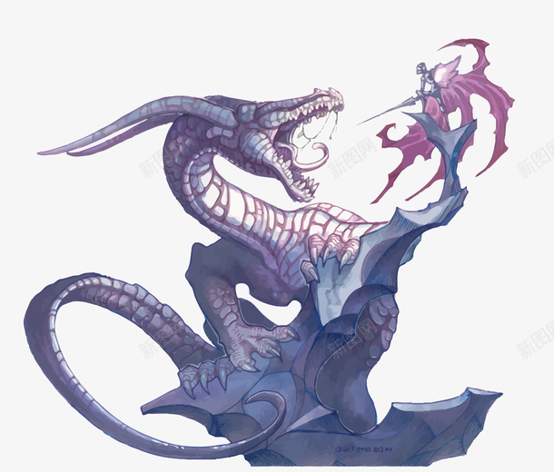 水彩龙和骑士矢量图eps免抠素材_新图网 https://ixintu.com 卡通 手绘 矢量骑士 魔幻 龙 龙PNG矢量图 龙免扣PNG图 矢量图