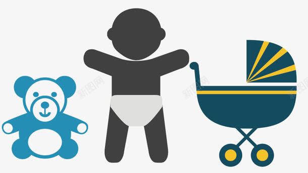 卡通婴儿装饰图案png免抠素材_新图网 https://ixintu.com 卡通手绘 婴儿 推车 熊装饰