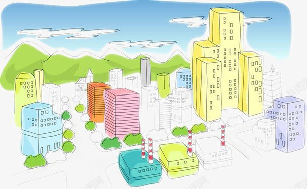 手绘城市俯视图png免抠素材_新图网 https://ixintu.com 俯视图 城市俯视图 手绘俯视图 手绘图 设计俯视图 设计图