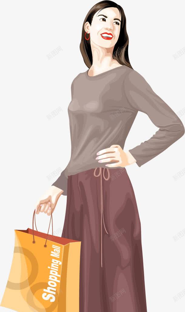 手绘购物美女png免抠素材_新图网 https://ixintu.com 微笑 手绘 购物美女