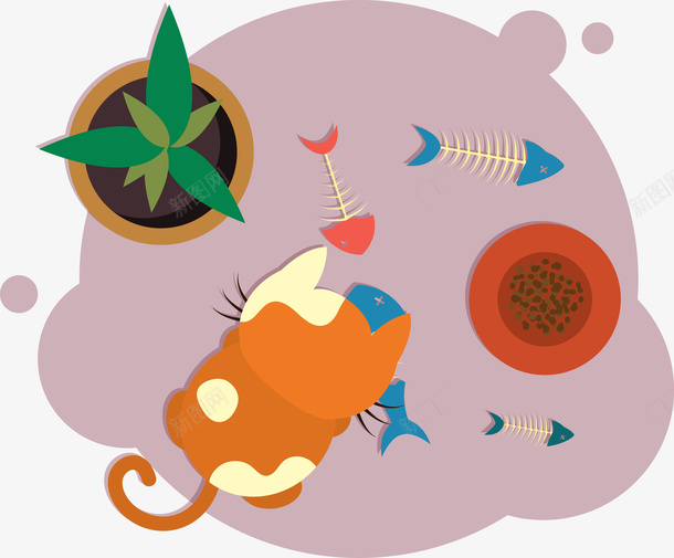猫吃鱼插画矢量图eps免抠素材_新图网 https://ixintu.com 位图图形 印刷图 吃鱼 手绘 手绘彩色 插画 猫 装饰图 矢量图