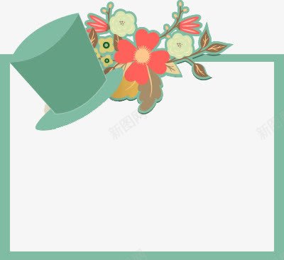 小清新帽子花卉边框png免抠素材_新图网 https://ixintu.com 帽子 花卉 蓝色边框