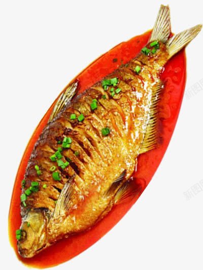 美味红烧鱼png免抠素材_新图网 https://ixintu.com 彩色 美食 葱花 鱼儿