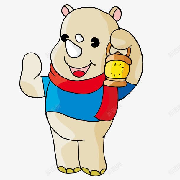 拿着灯的河马png免抠素材_新图网 https://ixintu.com 动物 卡通 手绘 灯 红色