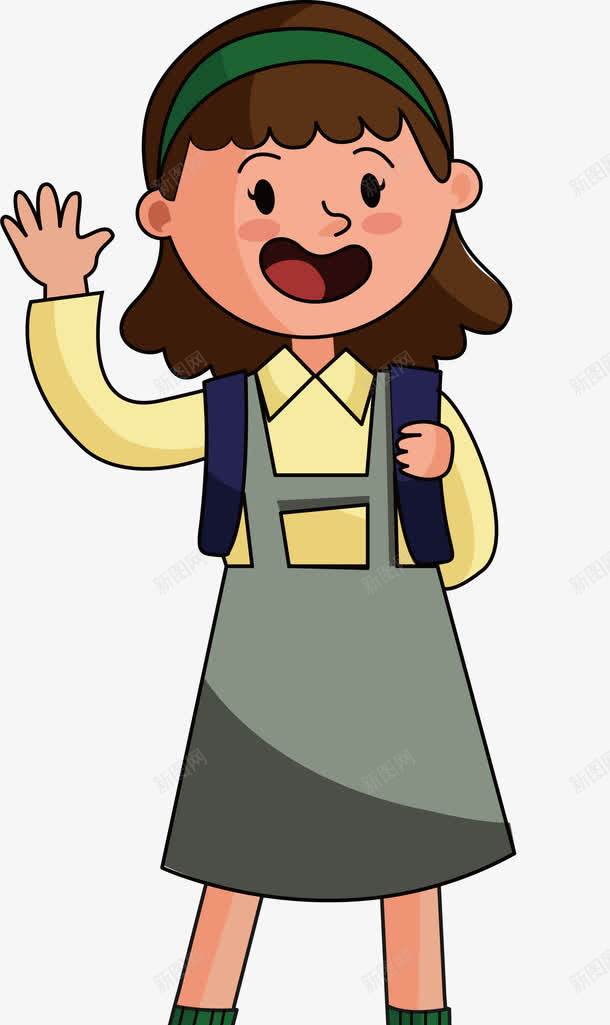 打招呼的小女孩png免抠素材_新图网 https://ixintu.com 卡通女孩 微笑女孩 手绘风 打招呼 新学期女孩 矢量png