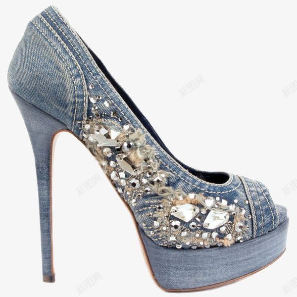 奇安马可罗伦兹牛仔布镶钻高跟png免抠素材_新图网 https://ixintu.com gianmarco lorenzi 产品实物 镶钻 高跟 高跟鞋