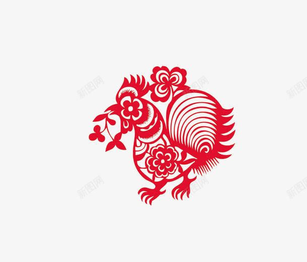 十二生肖鸡psd免抠素材_新图网 https://ixintu.com 剪纸 卡通 手绘 红色 鸡