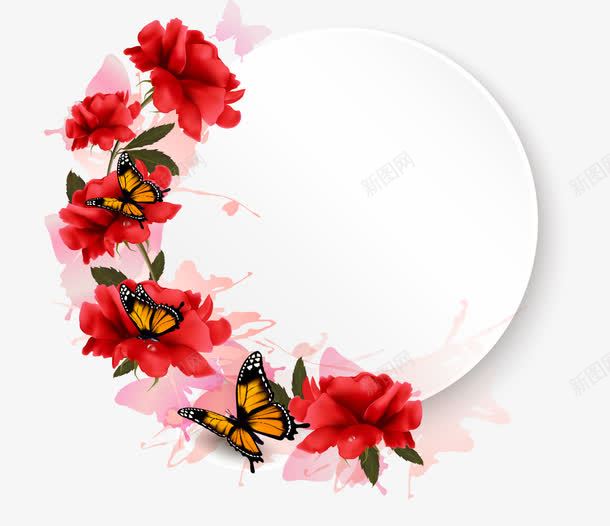 蝴蝶花底纹框框矢量图eps免抠素材_新图网 https://ixintu.com 圈圈 框 红色花 蝴蝶 矢量图