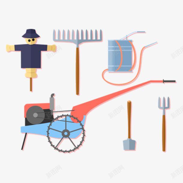 农具用品图标png_新图网 https://ixintu.com 农具 农活工具 卡通 工具 牛 耕田工具
