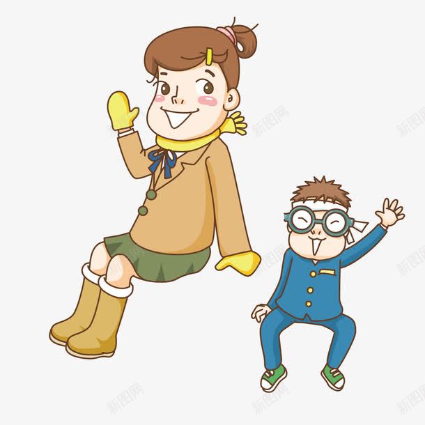 跳起来的卡通那女png免抠素材_新图网 https://ixintu.com 卡通 男女 跳起来