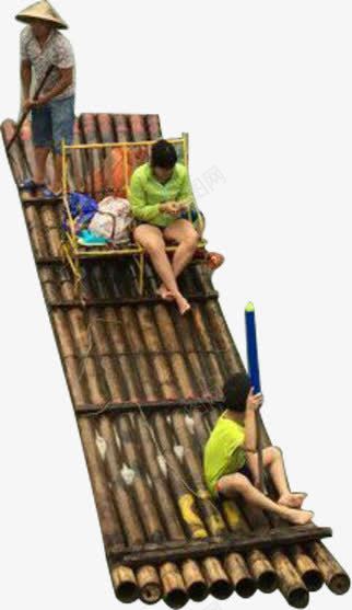 竹筏元素png免抠素材_新图网 https://ixintu.com 划船 游客 游览 竹排 竹筏