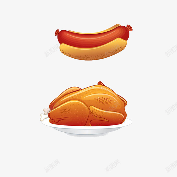 鸡腿儿香肠psd免抠素材_新图网 https://ixintu.com 卡通 图案 香肠 鸡腿