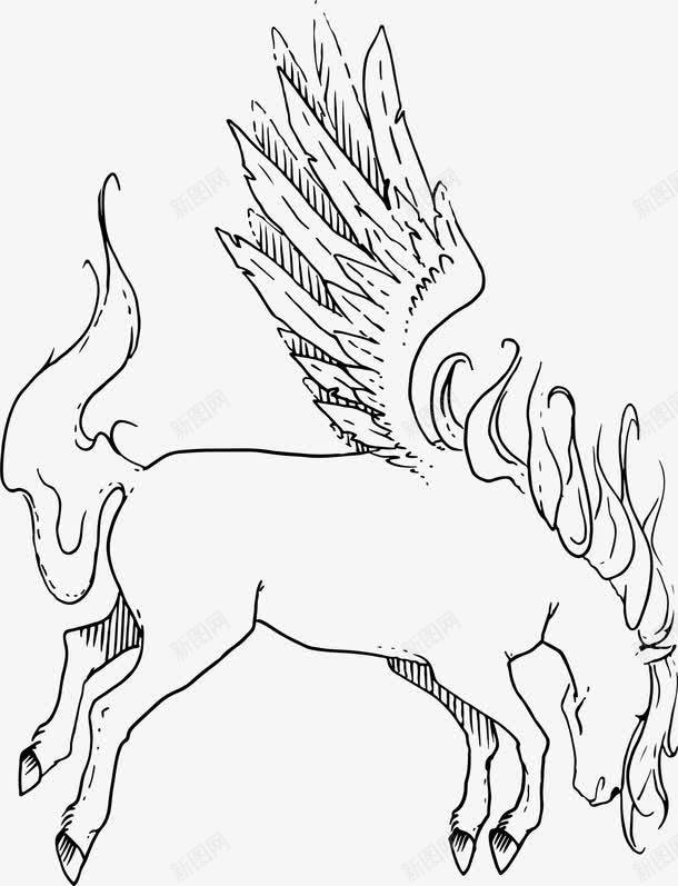 手绘白色飞马png免抠素材_新图网 https://ixintu.com 可爱飞马 呆萌飞马 手绘飞马 白色尾巴 白色翅膀 白色飞马 飞马图腾