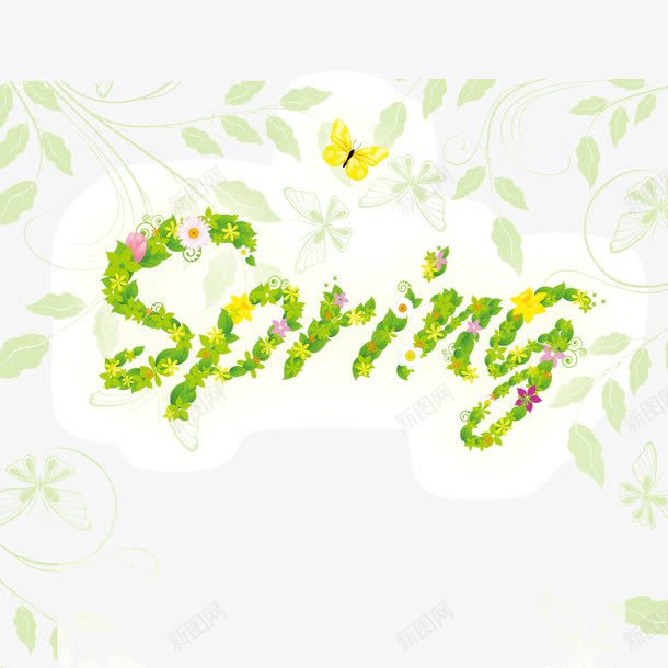 春天spring花朵字体绿色png免抠素材_新图网 https://ixintu.com spring 春天 绿色 花朵字体