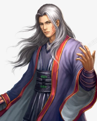 白发紫衣男子古风手绘png免抠素材_新图网 https://ixintu.com 发紫 古风 手绘 男子