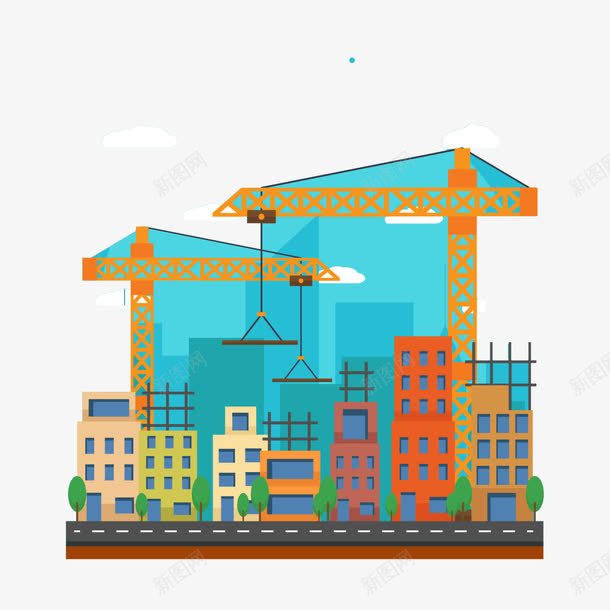 建筑工地图png免抠素材_新图网 https://ixintu.com 小区 工地 起重机