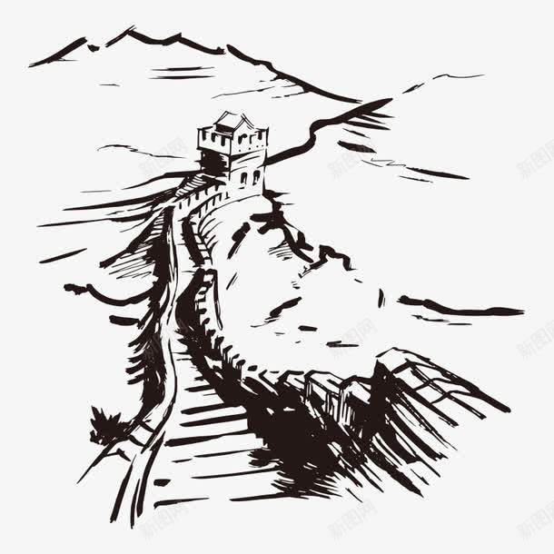 素描长城png免抠素材_新图网 https://ixintu.com 万里长城 建筑 素描长城