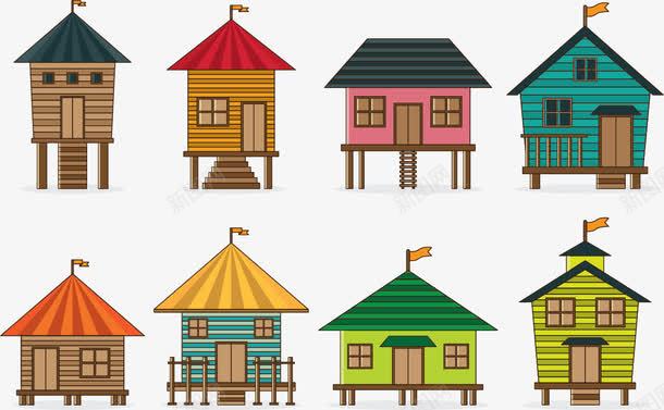 屋子建筑物png免抠素材_新图网 https://ixintu.com 台阶 屋子 建筑物 彩色 旗子 木屋