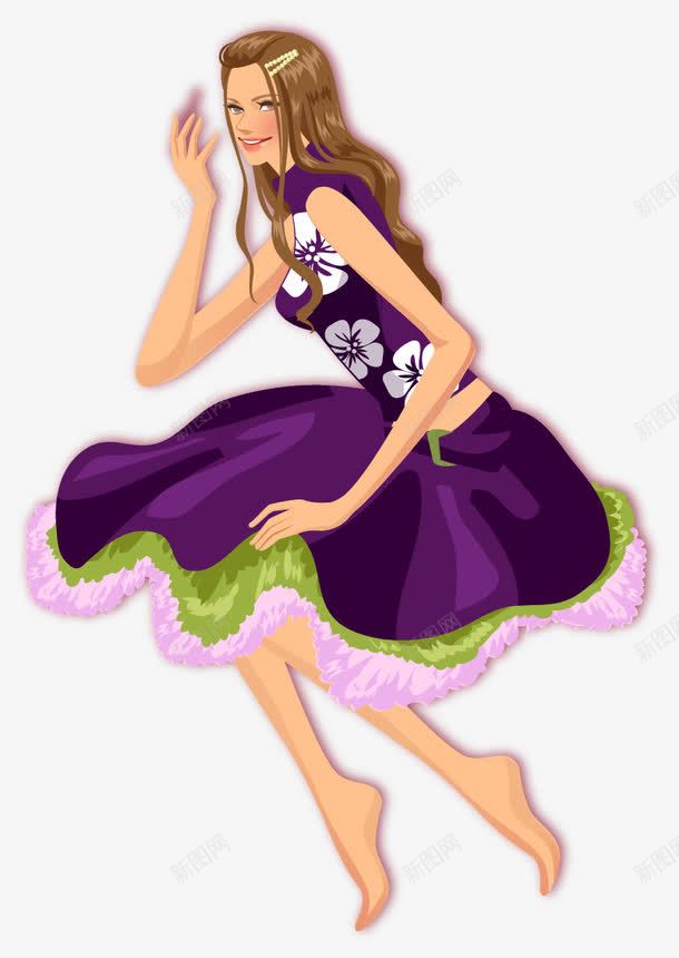 手绘美女png免抠素材_新图网 https://ixintu.com 手绘 紫裙 美女