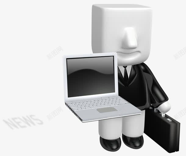 方头小人手拿电脑png免抠素材_新图网 https://ixintu.com ppt 上班族 方头3D小人 电脑