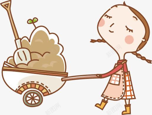 推车的女孩png免抠素材_新图网 https://ixintu.com 卡通 女孩 推车 铁锹