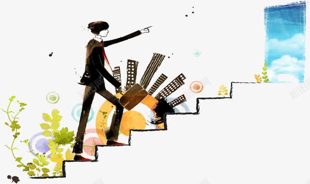 卡通上楼梯png免抠素材_新图网 https://ixintu.com 上楼梯 上楼梯的上班族 勇往直前 迈步 迈步上楼 迈步行走