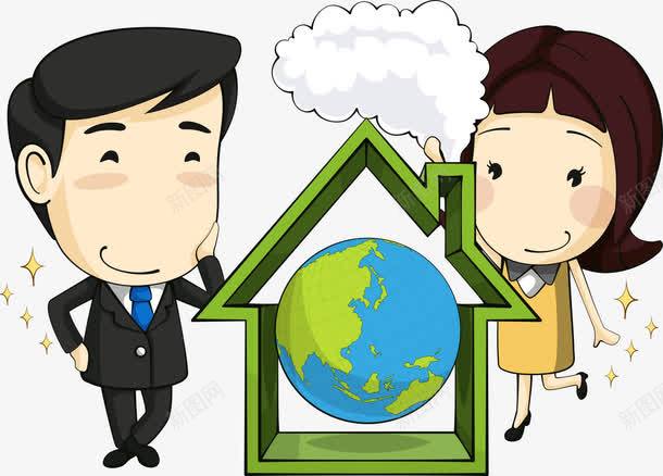 蓝色地球与卡通人物png免抠素材_新图网 https://ixintu.com 卡通人物 商务人物 女孩 箭头 蓝色地球