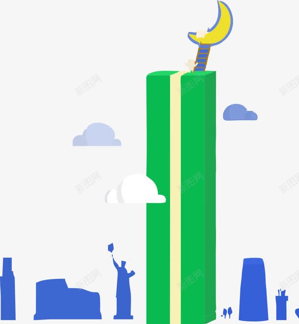 绿色上升阶梯png免抠素材_新图网 https://ixintu.com 免抠商务 免抠商务素材 建筑 手绘 插画 月亮 绿色 阶梯
