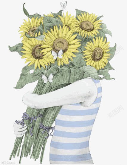 向日葵插画png免抠素材_新图网 https://ixintu.com 手绘 拥抱 男孩 装饰