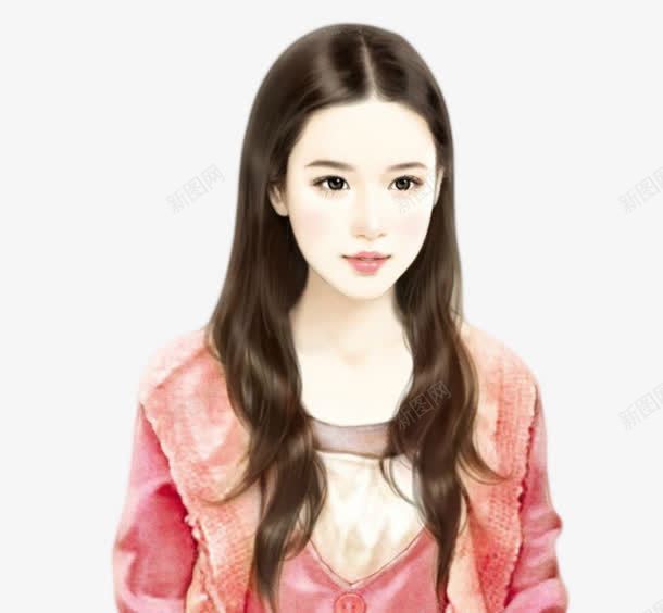 手绘唯美黑色长发美女png免抠素材_新图网 https://ixintu.com 美女 长发 黑色
