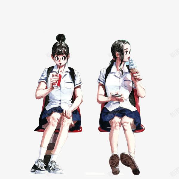 吃冷饮的学生png免抠素材_新图网 https://ixintu.com PNG 人物 女孩 手绘