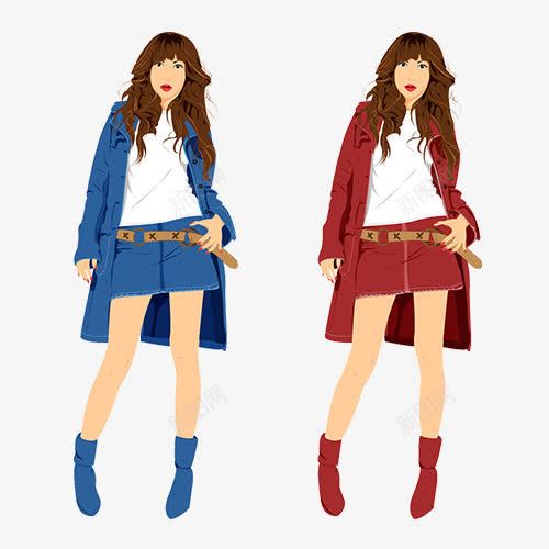 风衣插画png免抠素材_新图网 https://ixintu.com 插画 秋装 红色 蓝色 裙子