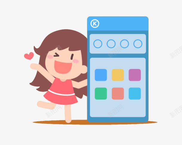 卡通女孩手机png免抠素材_新图网 https://ixintu.com 卡通女孩 手机 爱心