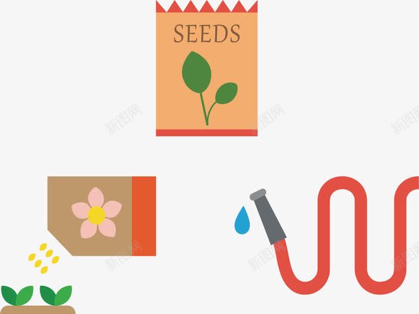 春天播种季节png免抠素材_新图网 https://ixintu.com 播种 春天 水管 灌溉 种子