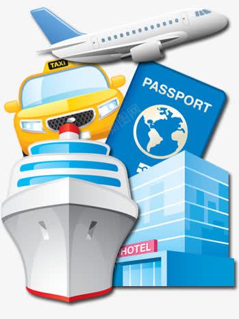 旅游必备png免抠素材_新图网 https://ixintu.com 出租车 卡通 去旅行 旅游 旅行 游轮 酒店 飞机