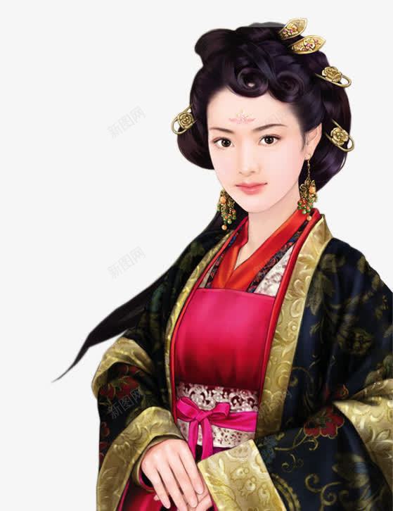 黑衣雍容美女古风手绘png免抠素材_新图网 https://ixintu.com 古风 美女 雍容 黑衣