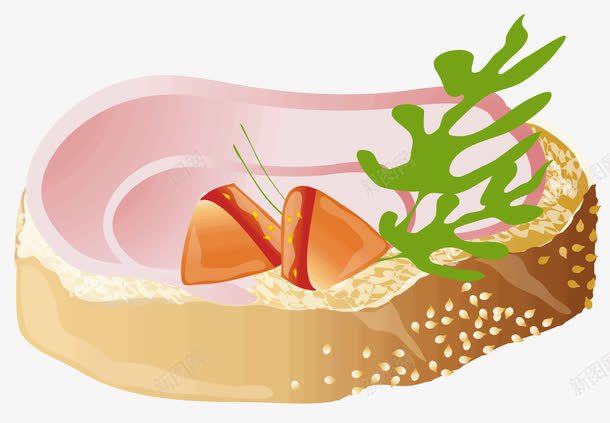 一种快餐类食物png免抠素材_新图网 https://ixintu.com 果酱 绿色蔬菜 肉片 芝麻面包 西红柿 食品