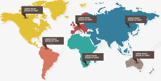 地图标注png_新图网 https://ixintu.com 世界地图 彩色 英文注释 装饰