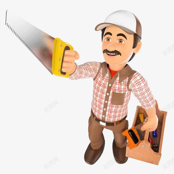 拿锯齿工具箱的卡通人物png免抠素材_新图网 https://ixintu.com 卡通工人 卡通漫画人物 工具箱 带白色帽子 瓦工 职业男性 锯齿