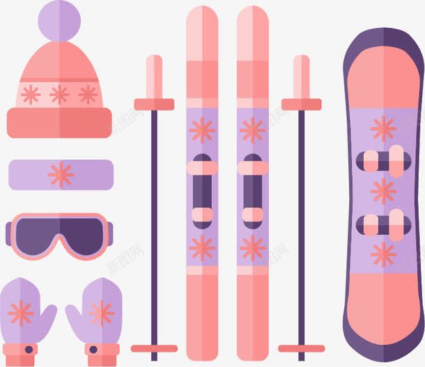 粉色滑雪套装矢量图ai免抠素材_新图网 https://ixintu.com 免扣png素材 免费png素材 女款 粉色毛线帽 粉色滑雪板 矢量图