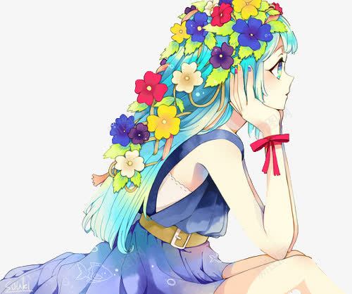 二次元蓝毛妹子png免抠素材_新图网 https://ixintu.com 二次元 动漫 手绘