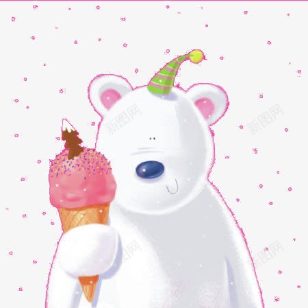 手绘拿冰激凌的白色大熊png免抠素材_新图网 https://ixintu.com 动物 卡通 大熊 手绘 粉色