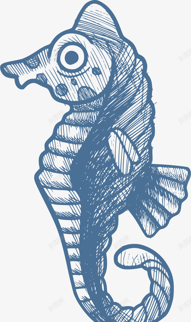 海洋生物手绘蓝色海马png免抠素材_新图网 https://ixintu.com 呆萌海马 手绘海马 海洋生物 画画 绘画 蓝色海马