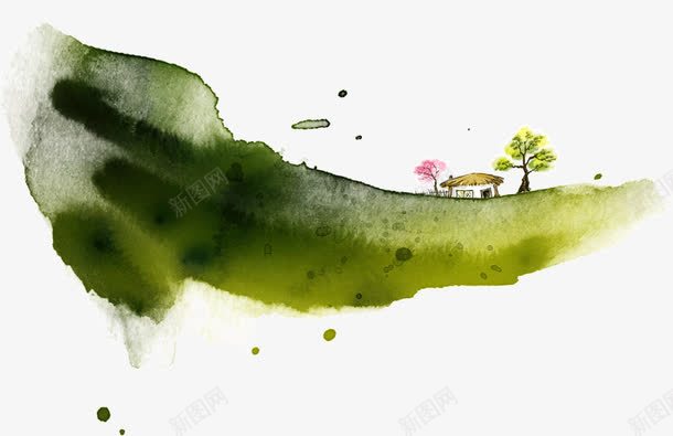 中国风意境水墨茅草屋png免抠素材_新图网 https://ixintu.com 中国风 意境水墨 茅草屋