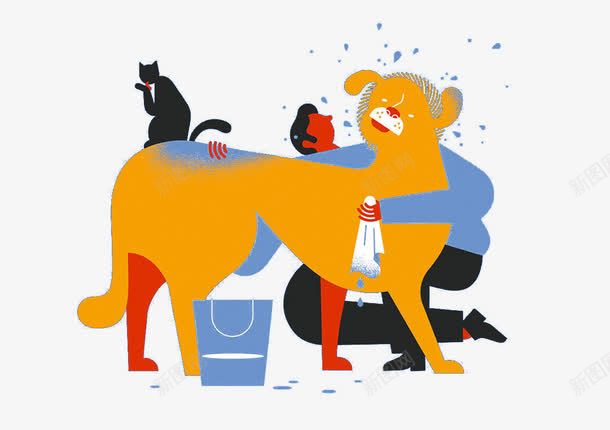 给动物洗澡png免抠素材_新图网 https://ixintu.com 喵咪 干净 插画 男人