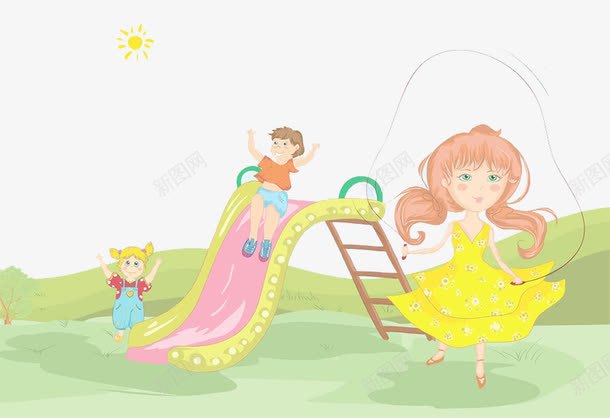 儿童游乐园png免抠素材_新图网 https://ixintu.com 卡通 彩色 滑梯 跳绳