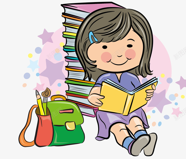 看书的女孩矢量图ai免抠素材_新图网 https://ixintu.com 书包 书籍 女孩 看书 矢量图