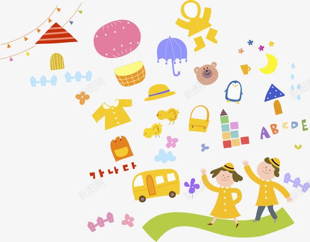 校车学生png免抠素材_新图网 https://ixintu.com 卡通人物 卡通手绘 校车学生 水彩画 肖像画 装饰图案